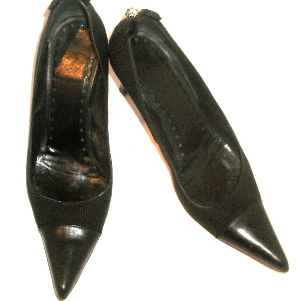 Yves Saint Laurent Vintage 90's Pointy Rear-Zip Leather & Textile Pumps